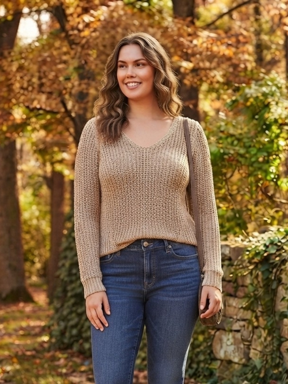 LOFT Beige V-Neck Chunky Knit Sweater
